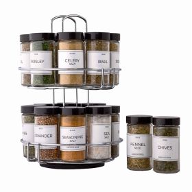 16-Jar Chrome Wire 2-Tier Revolving Filled Countertop Spice Rack Organizer