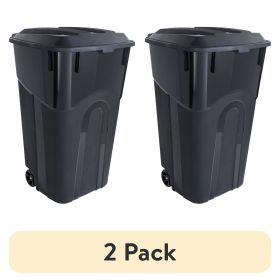(2 pack) 32 Gallon Wheeled Heavy Duty Plastic Garbage Can, Attached Lid, Black