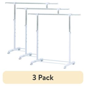 (3 pack) Adjustable Metal Rolling Garment Clothes Rack, Chrome White