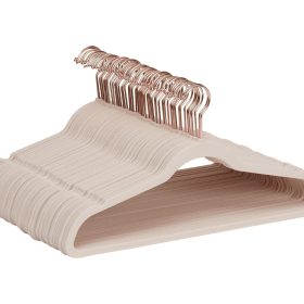 Space Saving Slim Velvet Non-Slip Suit Clothes Hangers, Sturdy Construction, Closet Organizer, Pack of 50, Blush Pink/Rose Gold
