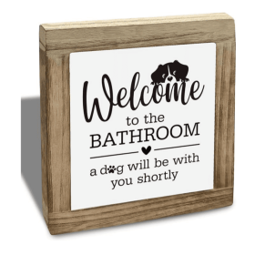 Funny Bathroom Decor, Wooden Box Sign with Cat, Welcome to the Bathroom A Cat Will be with You Shortly Sign