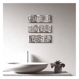 Thankful, Grateful, Blessed Sign Set of 3 Rustic Canvas Prints Wall Art Decor with Solid Wood Inner Frame (T-B-G-set, 8 x 24 inch)