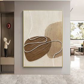 Handmade Oil Painting White and Beige Minimalist Wall Art Oversize Minimalist Painting on Canvas Neutral Textured Painting Brown Wall Decorative (Style: 01, size: 90X120cm)