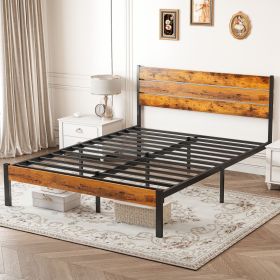 Metal Platform Bed Frame with Headboard & Footboard - No Box Spring Needed, 800LBS Sturdy Wooden Slats Support, Industrial Style (Pack Size: 1 Pack)